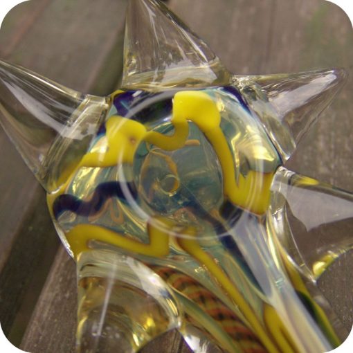 Thick silver fumed smoking pipe with inside out designs and protruding clear glass spikes