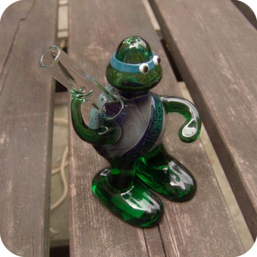 Sculptural glass pipe in the shape of a Ninja Turtle character