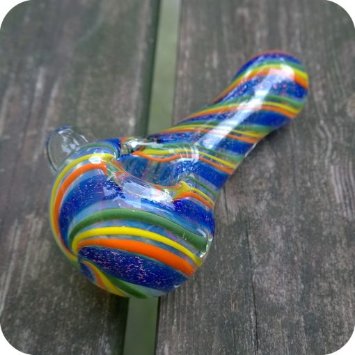 Thick color changing rainbow and dichroic swirled glass piece