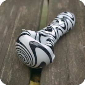 Black and white wig wag glass pipe with clear beads down the chamber