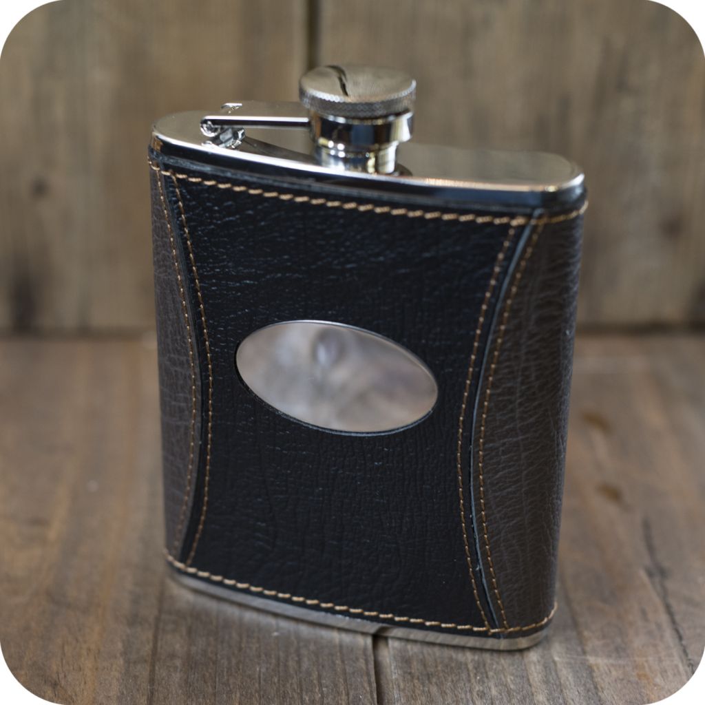 Large Black Leather Flask 6oz - Sunflower Pipes Brooklyn’s Best Smoke Shop